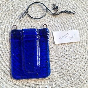 Blue Artist Hand-Blown Glass Hanging Vase Suncatcher New